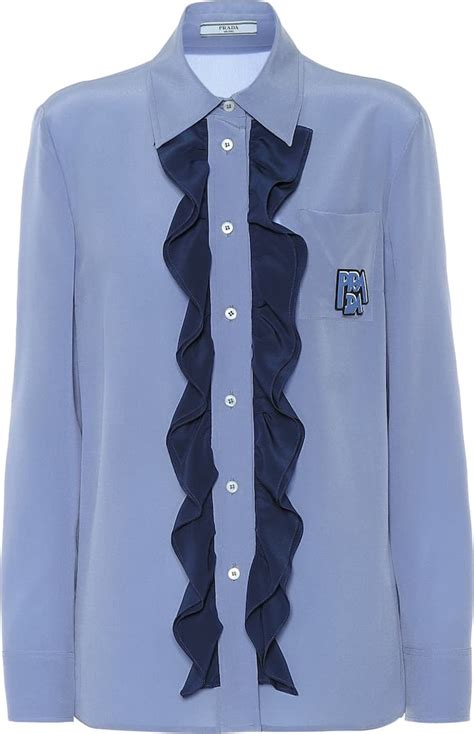 prada blue silk blouse|Prada nylon ruffled top.